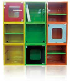 Chang Fu`s storage boxes are extendible and come in colorful hues, making them popular in Japan.
