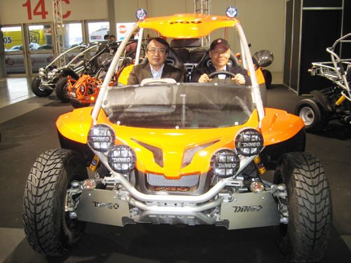 PGO CEO Eddie Wang and chief engineer Chen Chih-tsao sit on the BR 500 high-end recreational buggy.