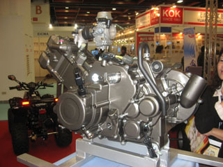 T.Y. Lu introduces his company`s latest 700cc ATV engine.