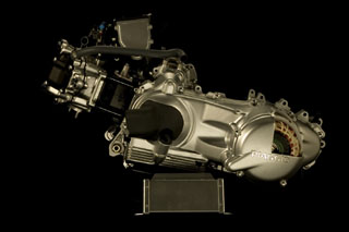Piaggio`s new green technology solution: gasoline/electric hybrid engine.