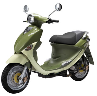 The classically styled E-BUBU electric scooter has a dual-battery system.