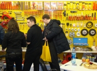 Buyers are seen interested in a variety of hand tools displayed at the Intertool Moscow 2007.