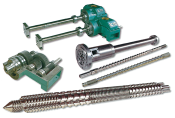 Extrusion screws, barrels, and gearboxes developed by Lung Chang.