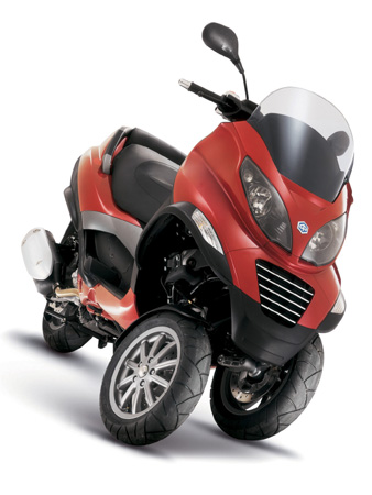 One of Piaggio`s solutions to safe urban transport: the MP3 three-wheeled scooter.