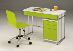 This apple-green desk and chair match today`s eco-friendly trend.