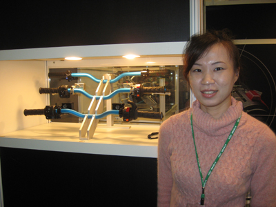 Sophia Lin of KT-Motor with her company`s high-end PTW handlebar combination switches.