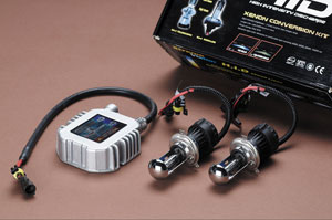 A set of high-level high-intensity discharge (HID) auto-lamp conversion kit supplied by Seineca.