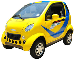 Electric-car models developed under a partnership between Microcar of France and PMMC/PHET of Taiwan
