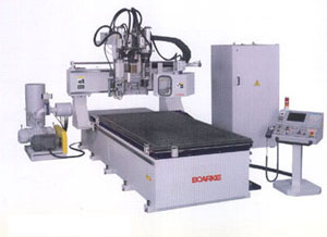 Boarke`s moving-bridge type of CNC machining center perfectly cuts solid wood. Boarke`s moving-bridge type of CNC machining center perfectly cuts solid wood.