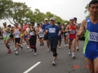 Chang Kuang-yau (front 10770) has completed seven full marathon races and will log completion of the full course of the upcoming “Run for Rotary” as his 8th. 