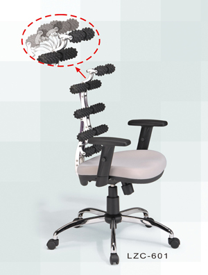 The lumbar-massaging OA chair recently developed by Liu Zi Cheng boasts a smart, user-friendly mechanism that varies its massage function.