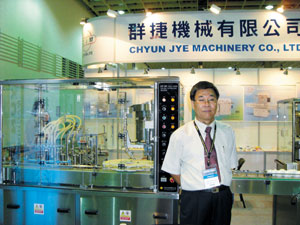 Chyun Jye`s automatic filling, capping, labeling and cartoning machine was developed from a semi-automatic model.