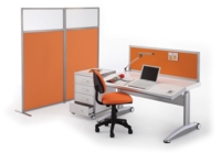 Kadeya is aggressively promoting its newly developed electronic height-adjustable desk and “one-touch” room partitions.