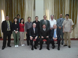 Invited members of the International Alliance of Furnishing Publications (IAFP) pose for photo after the annual meeting: center of the first row is Pedro Ruben Romero, chairman of IAFP and director of Mexico’s moblaje furniture magazine; Joe Carroll, left, publisher of the U.S.’s Furniture/Today and ex-chairman of IAPP; and Franz Schafer, publisher of Germany’s M?belmarkt International Interior Business Magazine.