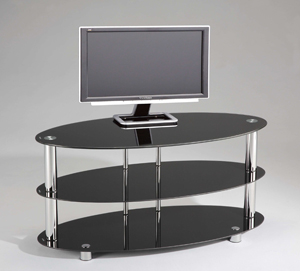 Sam Yi`s three-tier TV stand is compact and stylish.