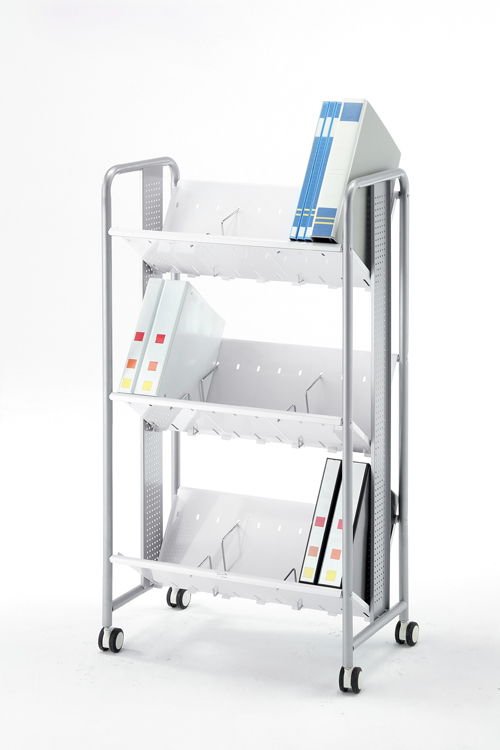 This wheeled three-shelf file stand is one of Woei Horang’s most popular products.