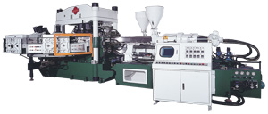 The one/two color sole injection molding machine developed by Kou Yi.