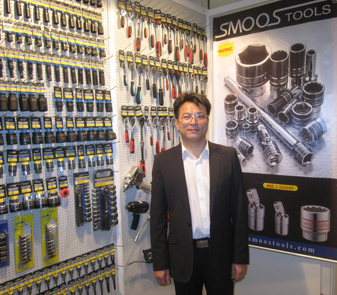 Smoos Tool`s general manager David Peng with some of his company`s patented products.
