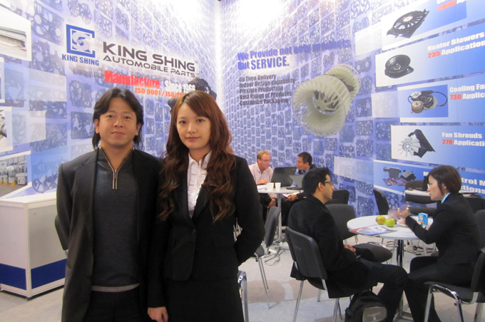 King Shing`s vice president Sim Lee (left) takes pride in the company`s wide ranging cooling-fans, heater blowers, cooling-fan motors, and fan shrouds.