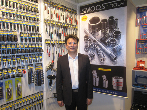 Smoos Tool`s general manager David Peng with some of his company`s patented products.

