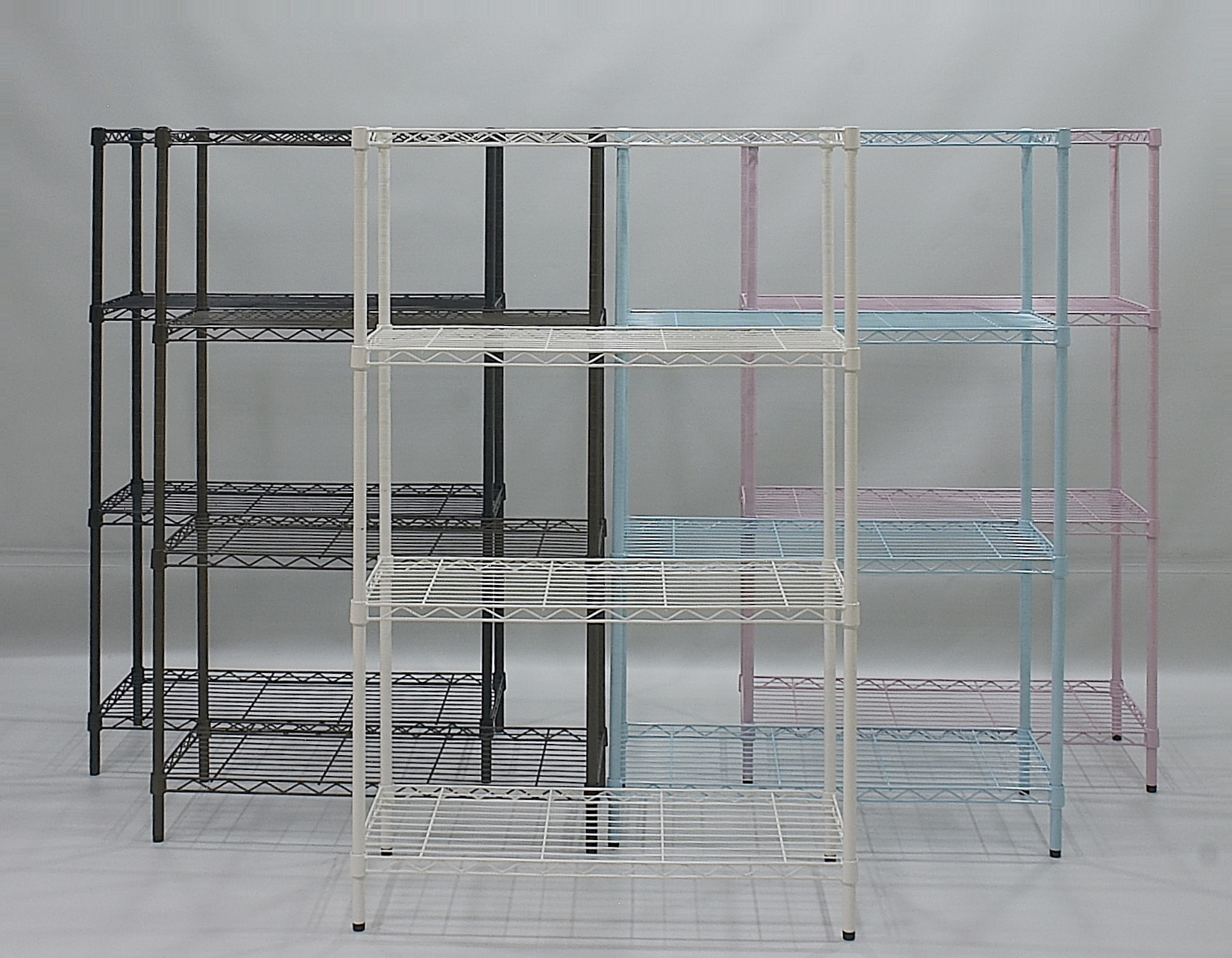 The heavy-duty display racks, newly developed by Chao Yuon, are available in different colors.