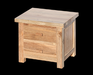 The wooden bedside cupboard from S.P.S. Furniture has a rich natural touch.