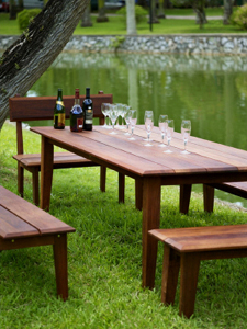 Sitra’s outdoor furniture is mostly made of wood.