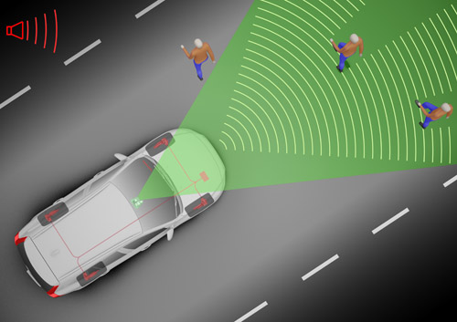 Pedestrian Detection with Full Auto Brake can detect pedestrians in front of a car, warn the driver, and automatically activate the car`s full braking power if the driver fails to respond. (photo courtesy Volvo)