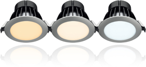 Aurora’s intelligent LED spotlight is dimmable and color temperature adjustable.