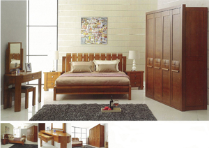 This natural-looking wooden bed set is part of Lacquer Craft`s Athome brand.