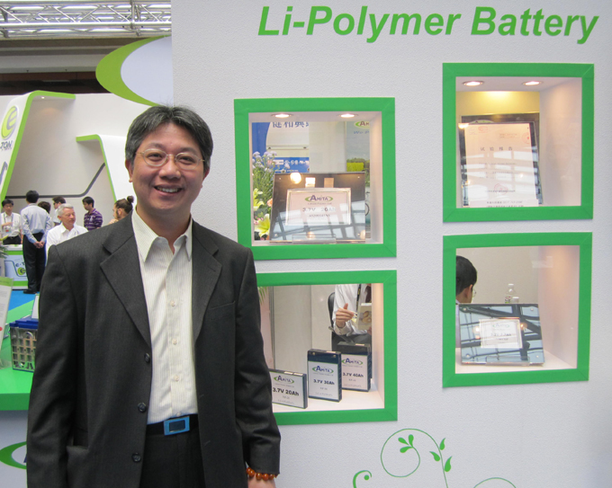 James Peng, director of Amita`s R&D department, in front of his company`s high-power polymer lithium batteries.