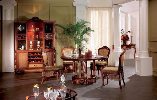 Dongguan Zhenpin’s European-style dining room set with table, four chairs and  display cabinet is quite popular in Western countries.