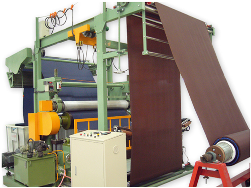 Nylon sheet embossing and calendaring machine developed by Charng Ge.