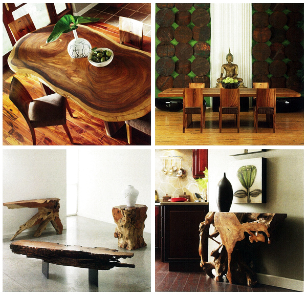 Unique natural-looking wooden furniture items are favorites of Phillips Collection’s design-oriented customers.