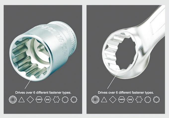 Both the HoniDriver socket and wrench are built with a special point design to handle varieties of bolts, minimizing damages to the surface.