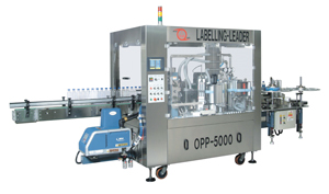 The MD-5000-OPP automatic high-speed OPP hot melt glue labeling machine from Gold Great Good.
