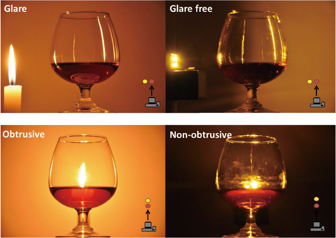Illumination effects of candlelight (left) and the candlelight-like OLED (Photo courtesy of Prof. Jou) 