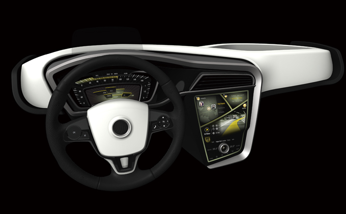 Johnson Controls unveils its electronic reconfigurable cockpit. (Photo courtesy of Johnson Controls)