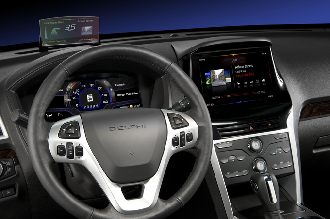 Delphi’s Active Safety human-machine interface (HMI), integrated with Delphi’s MyFi infotainment system, keeps drivers connected to information.