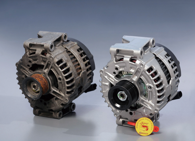 Recycled (left) and remanufactured alternators by Bosch. (Photo courtesy of Bosch)