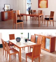 The New York Noble dining set series, made of precious red cherry wood, is from Kinwai China.