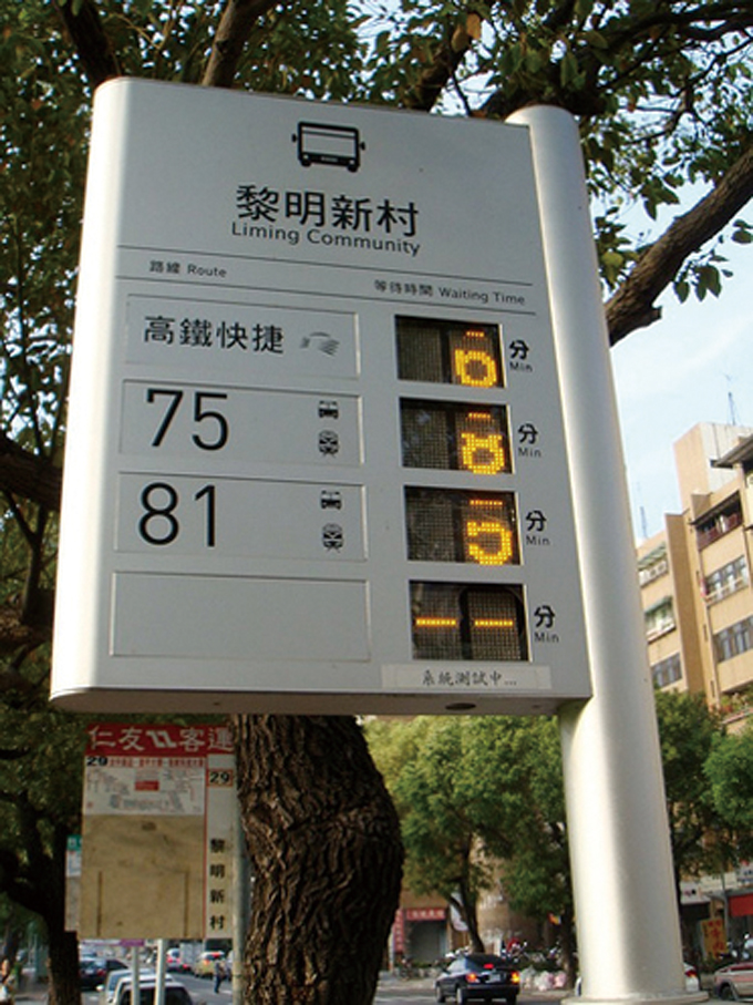 The Smart Bus Stop (left) and multi-card reader telematics systems in Taiwan.