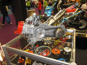 A scooter engine with NCY-developed high-end tuning parts.