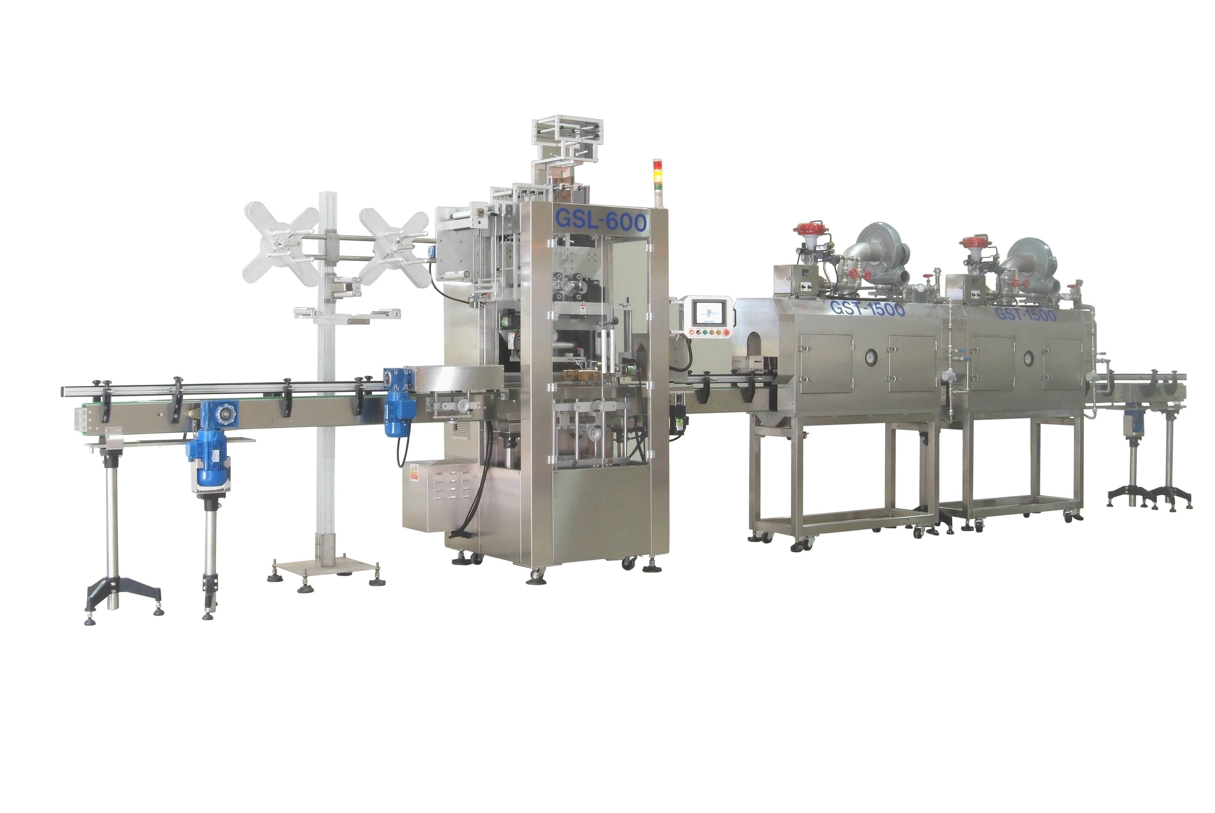 The GSL auto shrinkable label inserting machine is applicable to cylindrical and square bottles from 25-155mm in diameter.