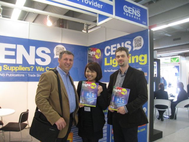 CENS representative (center) with buyers at Light + Building International Trade Fair.
