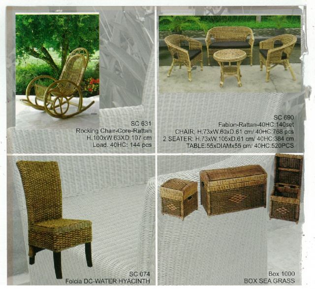 Home Design makes a variety of furniture items of rattan and wicker.