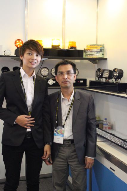 Zheng Yue chairman Johnny Hsieh (right) with his company's innovative products.  