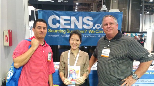 CENS representative (center) with buyers at Lightfair International.