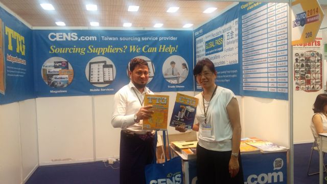CENS representative (right) with a buyer at EMMA Fair Myanmar.   