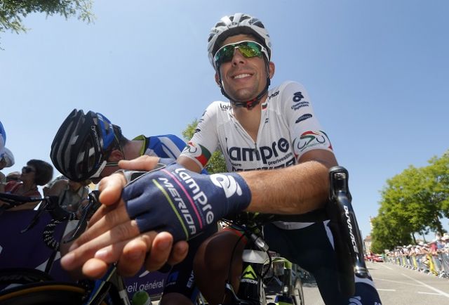 Team Lampre-Merida cyclist on a Merida high-end bike in this year's Vuelta a España. (photo from Team Lampre-Merida)